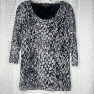 Women's Medium DANA BUCHMAN Long Sleeve Tee Gray Black Abstract